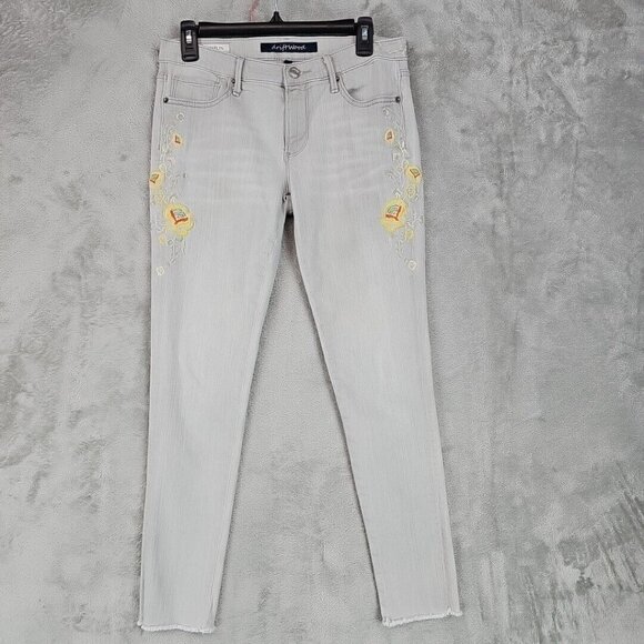 Gray Embroidered Women's Jeans - Picture 1 of 15
